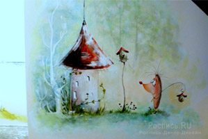 Роспись стен в десткой Ежики и их дома-грибочки